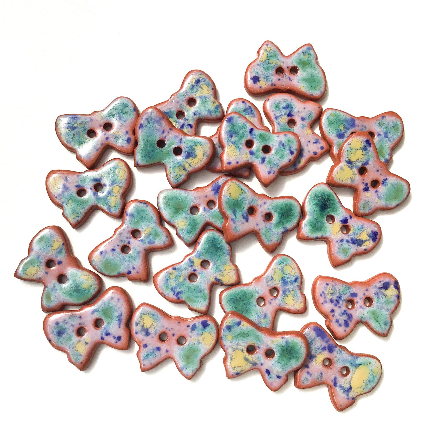 Ceramic Butterfly Buttons - Blue+Green+Yellow Butterfly Buttons - 5/8" x 7/8"