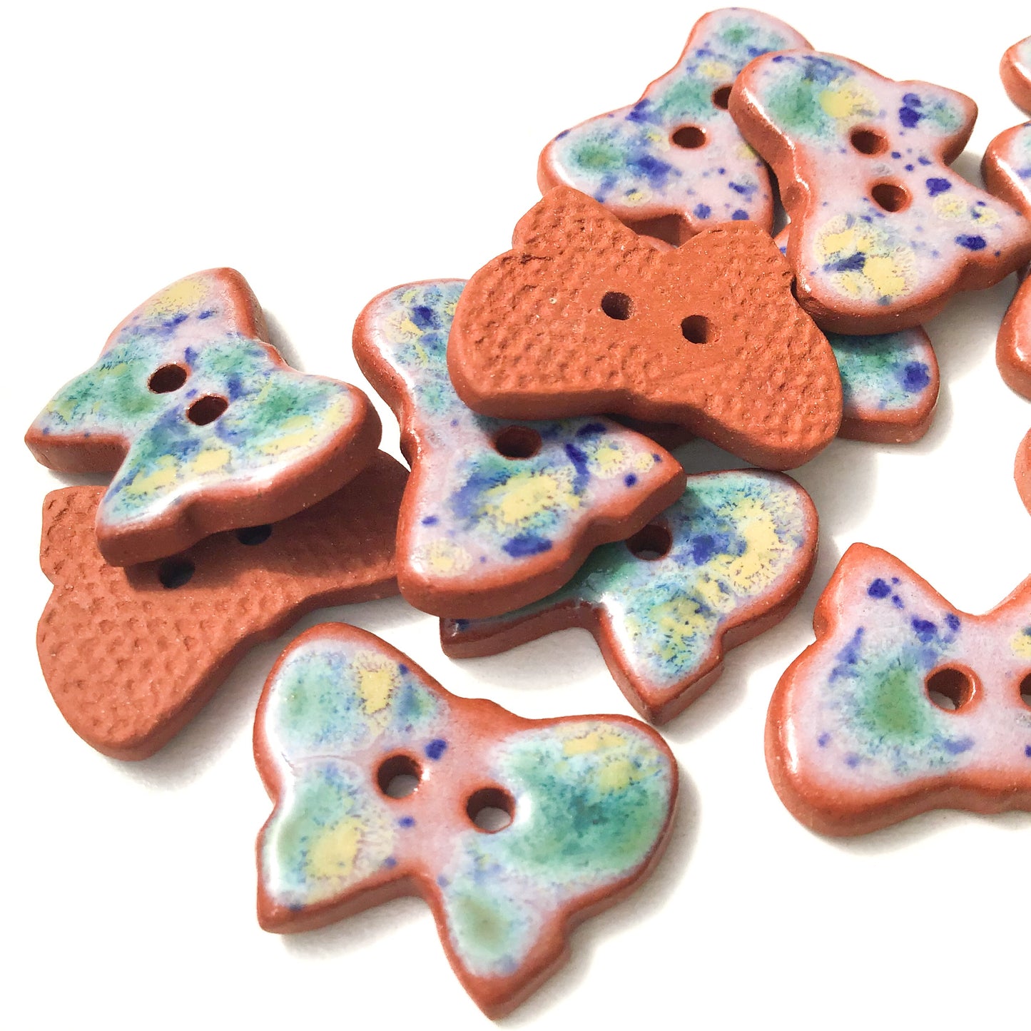 Ceramic Butterfly Buttons - Blue+Green+Yellow Butterfly Buttons - 5/8" x 7/8"