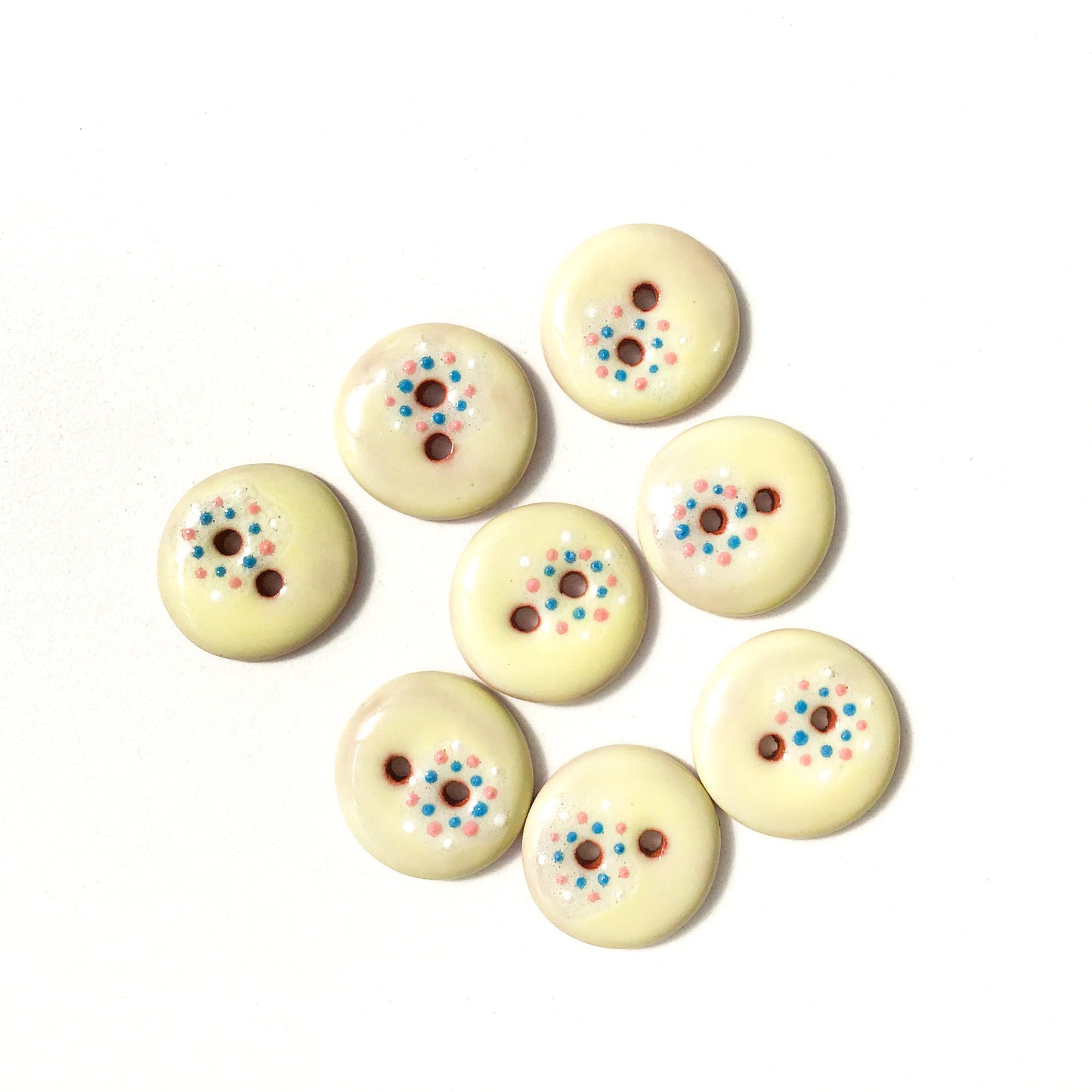 Pastel Yellow "Spark" Ceramic Buttons - Yellow/Pink/Blue Clay Buttons - 5/8" - 8 Pack