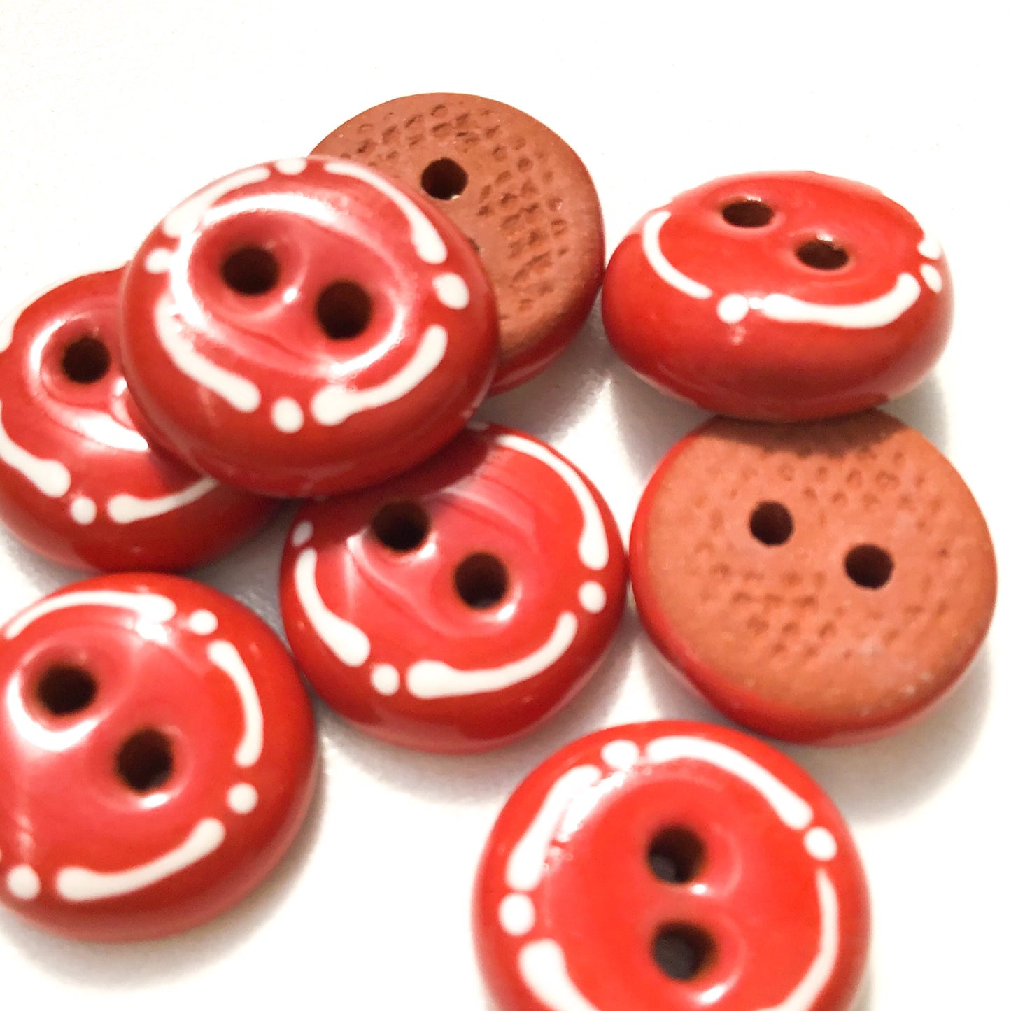 Deep Orange-Red Ceramic Buttons - Rounded Ceramic Buttons - 9/16" - 8 Pack