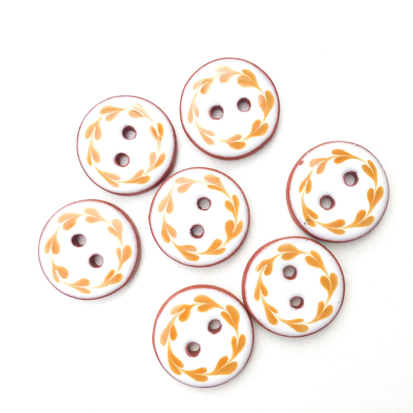 White & Caramel Brown Floral Wreath Ceramic Buttons- 3/4"