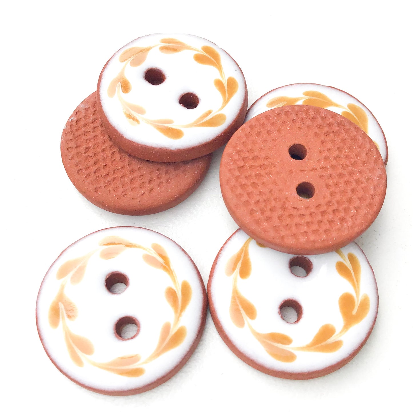 White & Caramel Brown Floral Wreath Ceramic Buttons- 3/4"