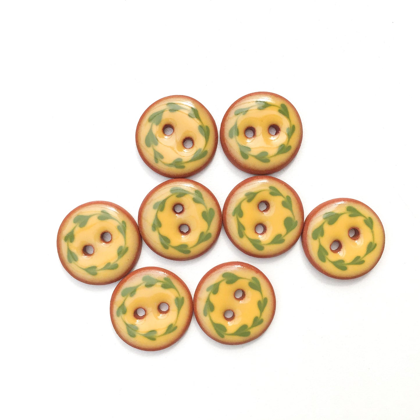 Yellow & Green Floral Wreath Ceramic Buttons - Round Ceramic Buttons - 3/4" - 8 Pack