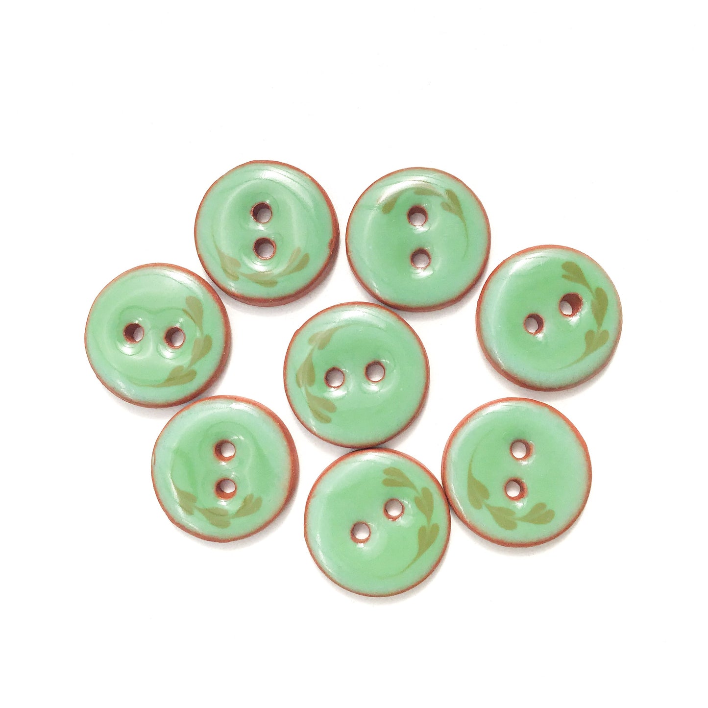 Green Ceramic Leaflet Buttons - Round Ceramic Buttons - 3/4" - 8 Pack