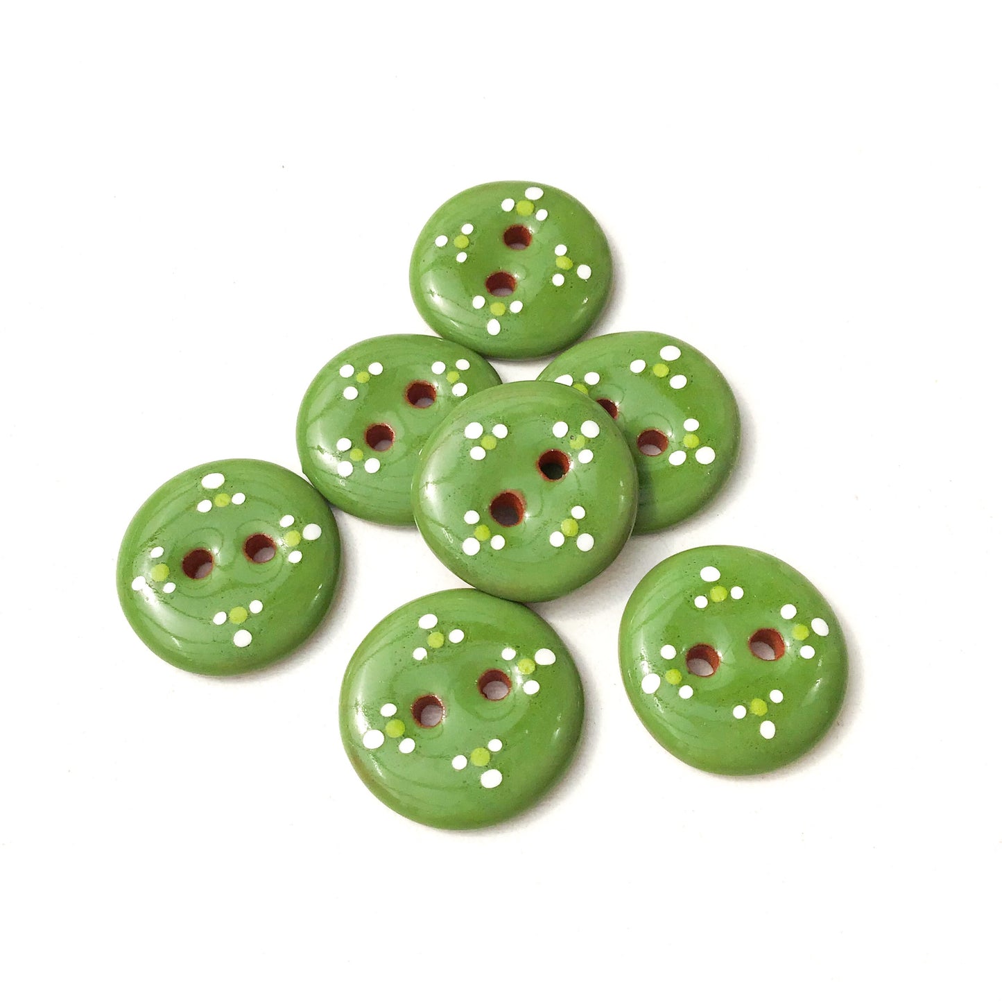 Shamrock Green Decorative Ceramic Buttons - Green Clay Buttons - 11/16" - 7 Pack