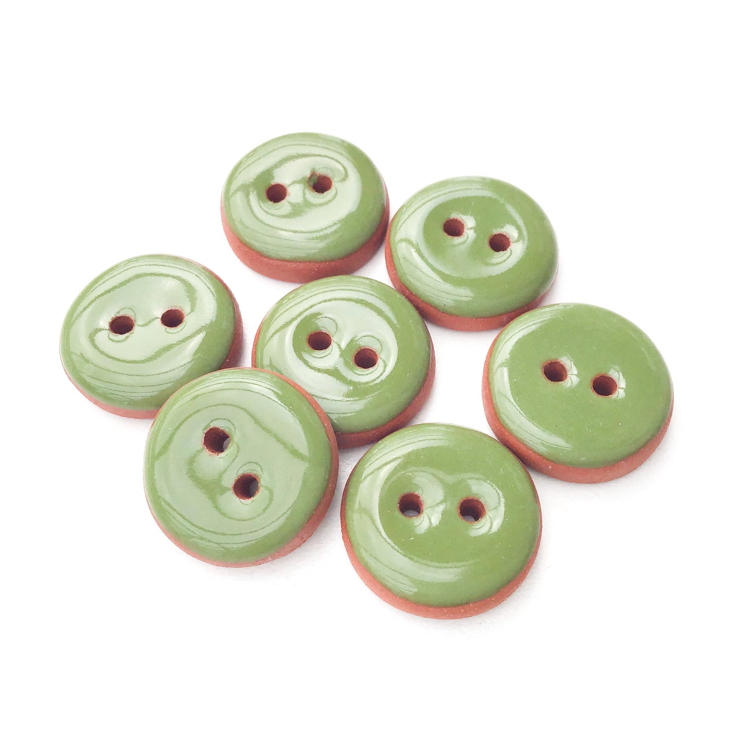 Olive Green Ceramic Buttons - Red Clay Buttons - 3/4" - 7 Pack