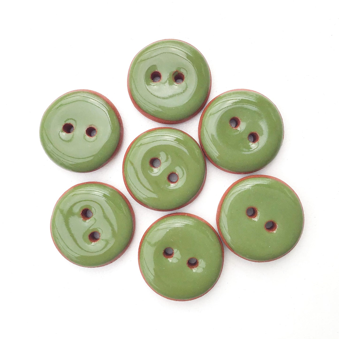 Olive Green Ceramic Buttons - Red Clay Buttons - 3/4" - 7 Pack