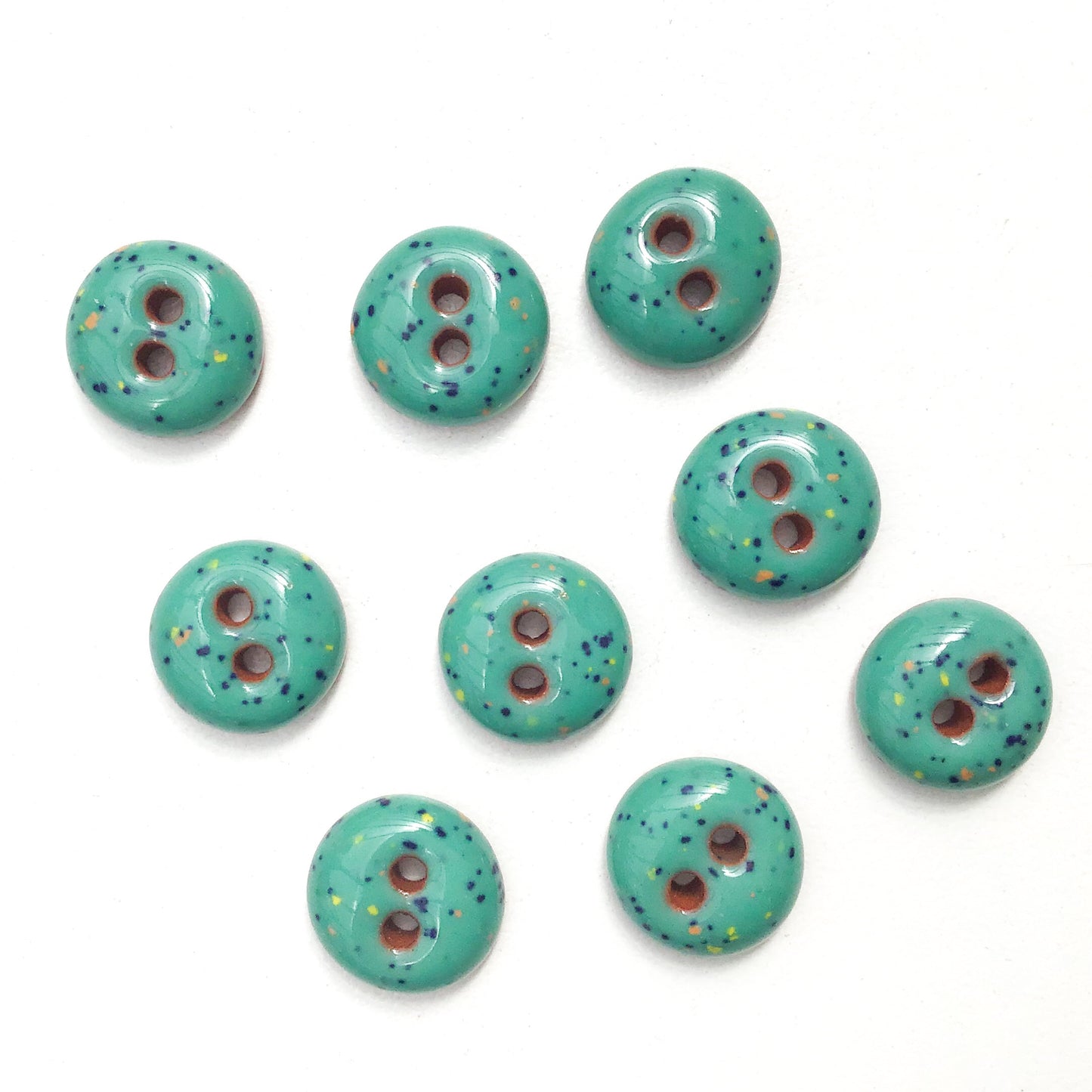 Speckled Turquoise Ceramic Buttons - Hand Made Clay Buttons - 7/16" - 9 Pack