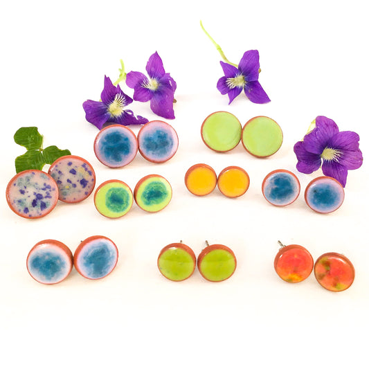 Color Splash Ceramic Earrings on Red Clay - Ceramic Stud Earrings