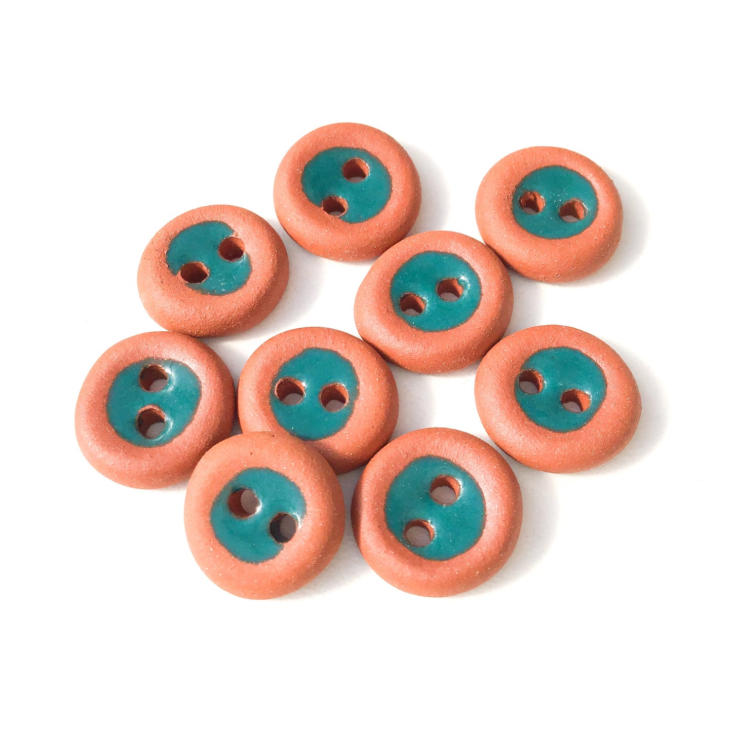 Teal 'Thumb Print' Ceramic Buttons - Teal Clay Buttons - 1/2" - 9 Pack