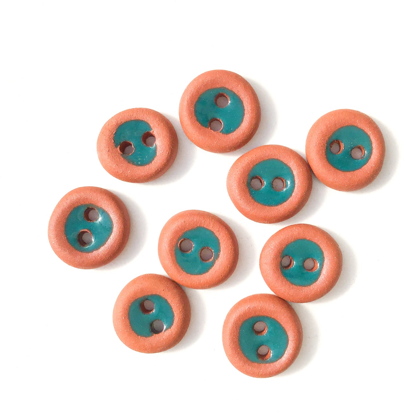 Teal 'Thumb Print' Ceramic Buttons - Teal Clay Buttons - 1/2" - 9 Pack