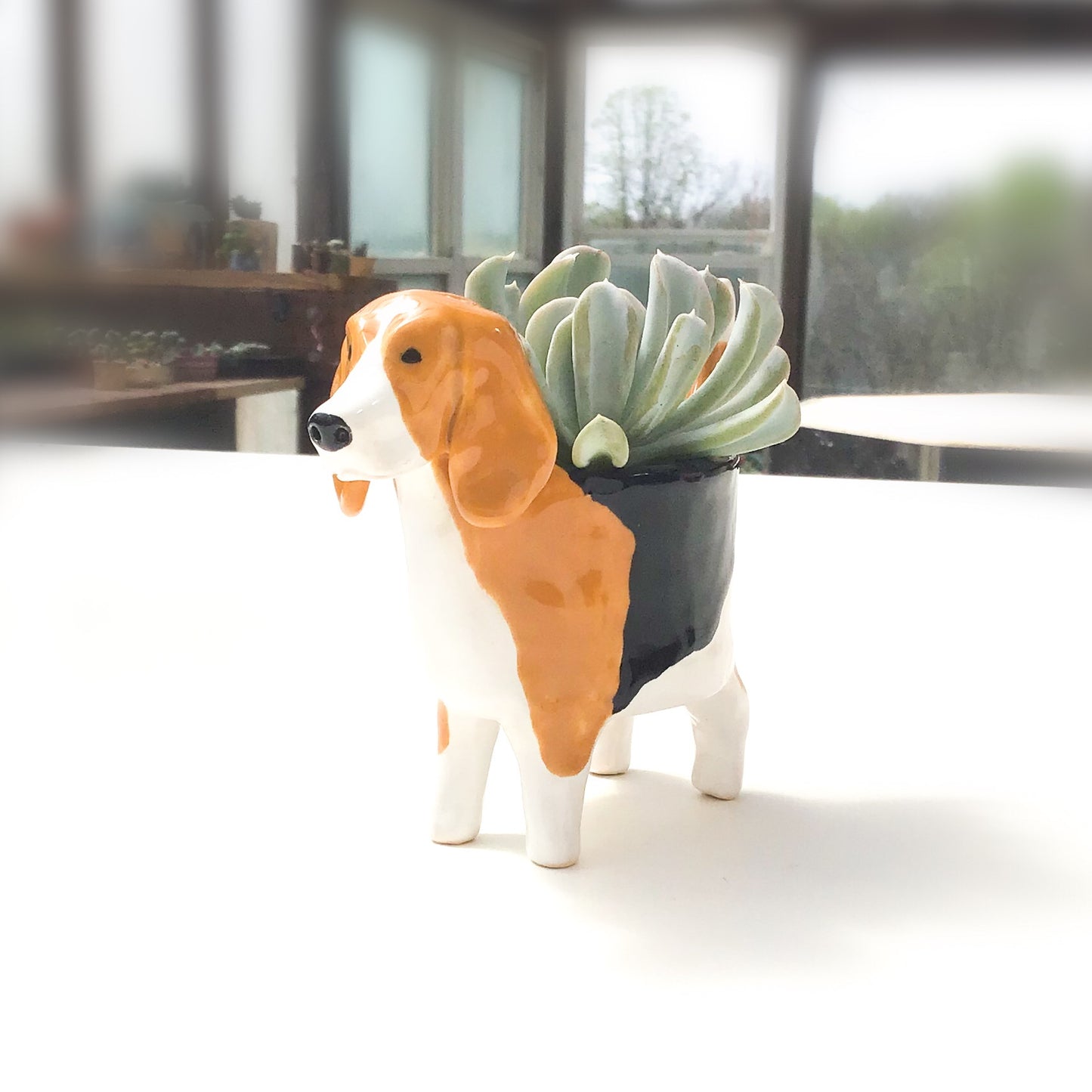 Beagle Dog Planter - Ceramic Dog Plant Pot