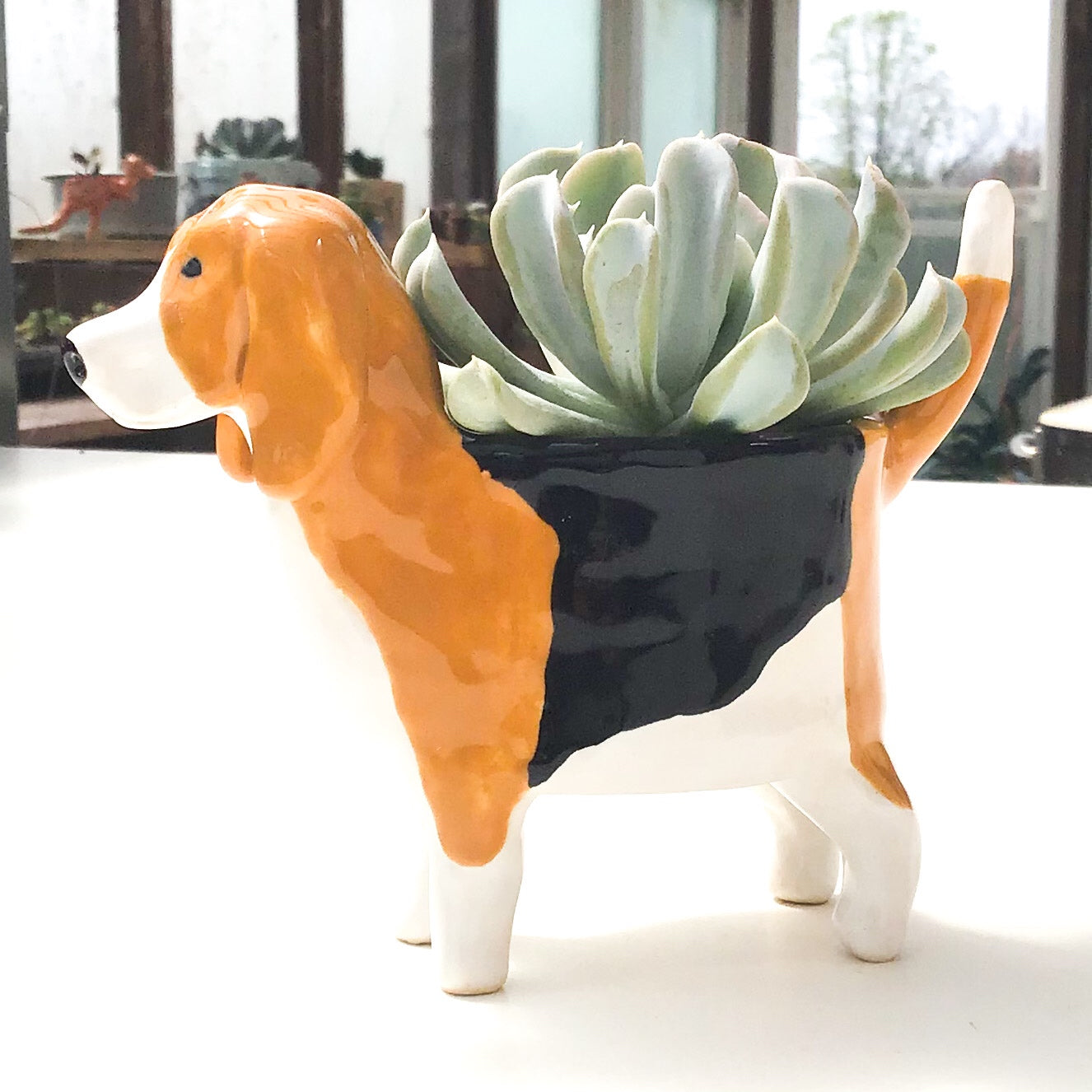 Beagle Dog Planter - Ceramic Dog Plant Pot