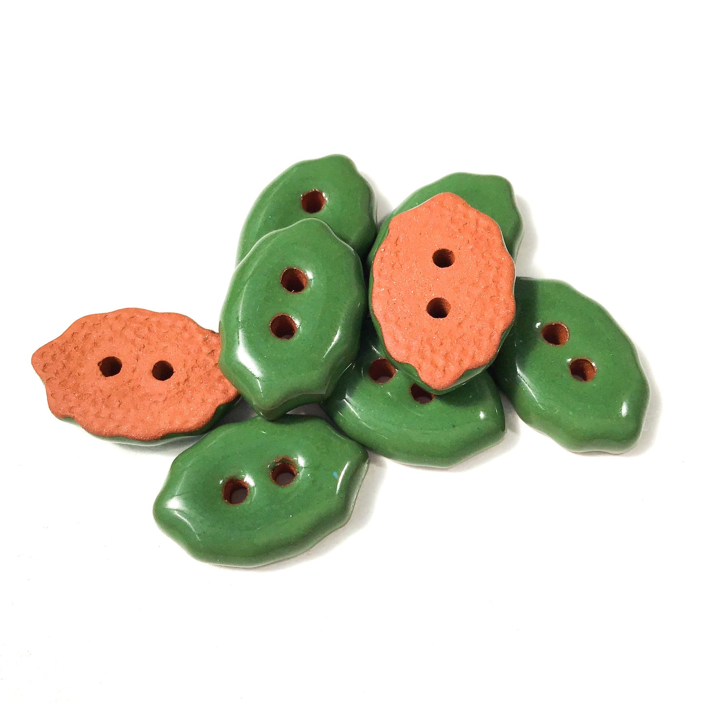 Shamrock Green Oval Clay Buttons - Scalloped Clay Buttons - 1/2" x 3/4" - 8 Pack