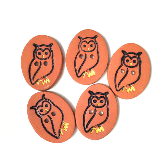 Red Clay Owl Button - Animal Button - 1 1/16" x 13/16"