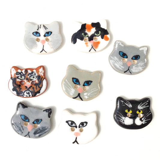 Cat Buttons - Ceramic Kitty Buttons - 3/4" x 7/8"