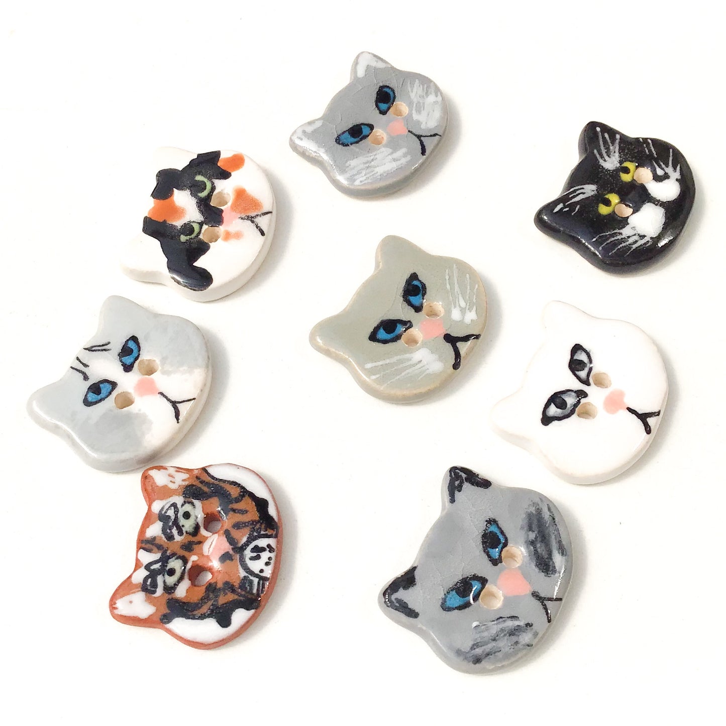 Cat Buttons - Ceramic Kitty Buttons - 3/4" x 7/8"