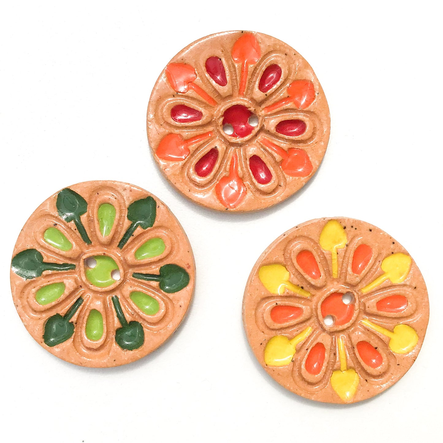 Large Floral Ray Buttons - Decorative Ceramic Buttons - 1 3/8"