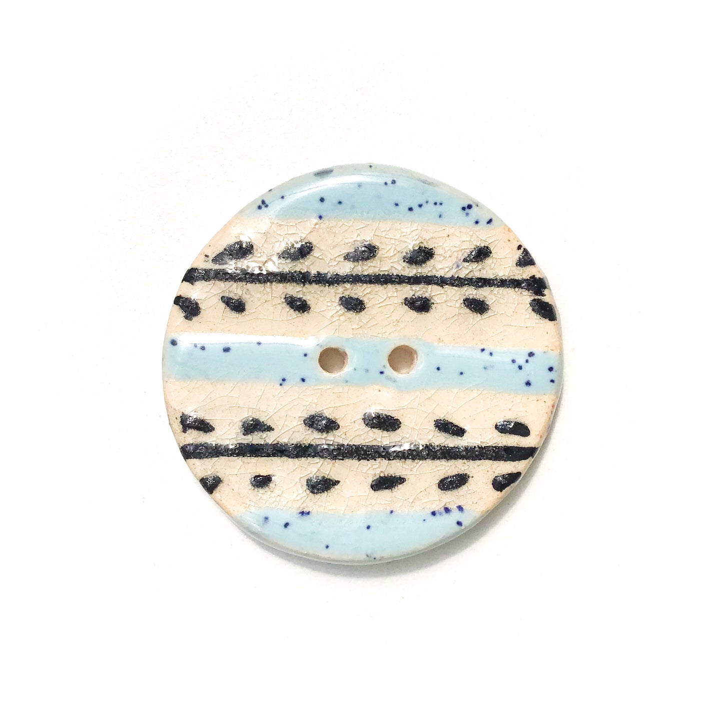 Speckled Blue & Black Vine Button - Large Ceramic Button - 1 7/16"