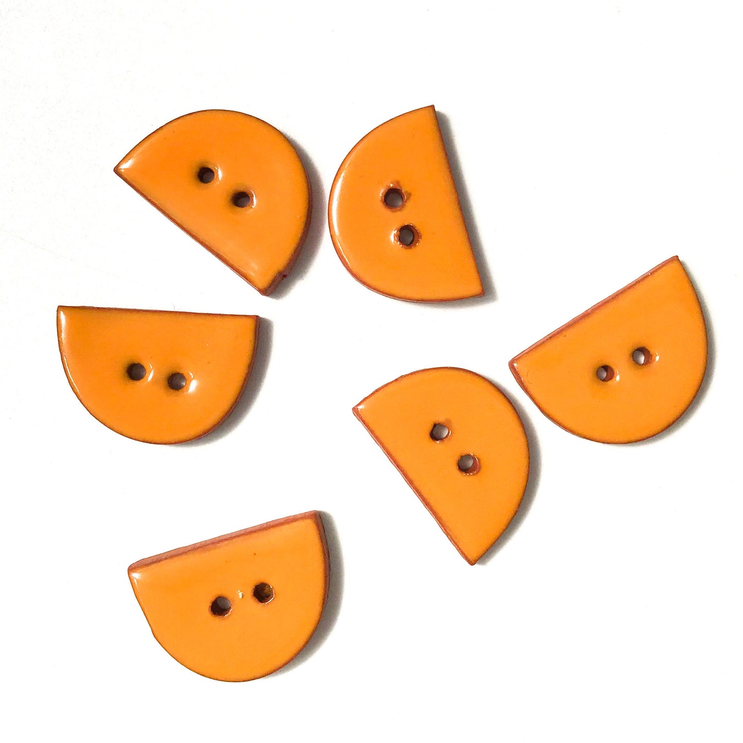 Orange Ceramic Buttons - Half Circle Clay Buttons - 5/8" x 15/16" - 6 Pack