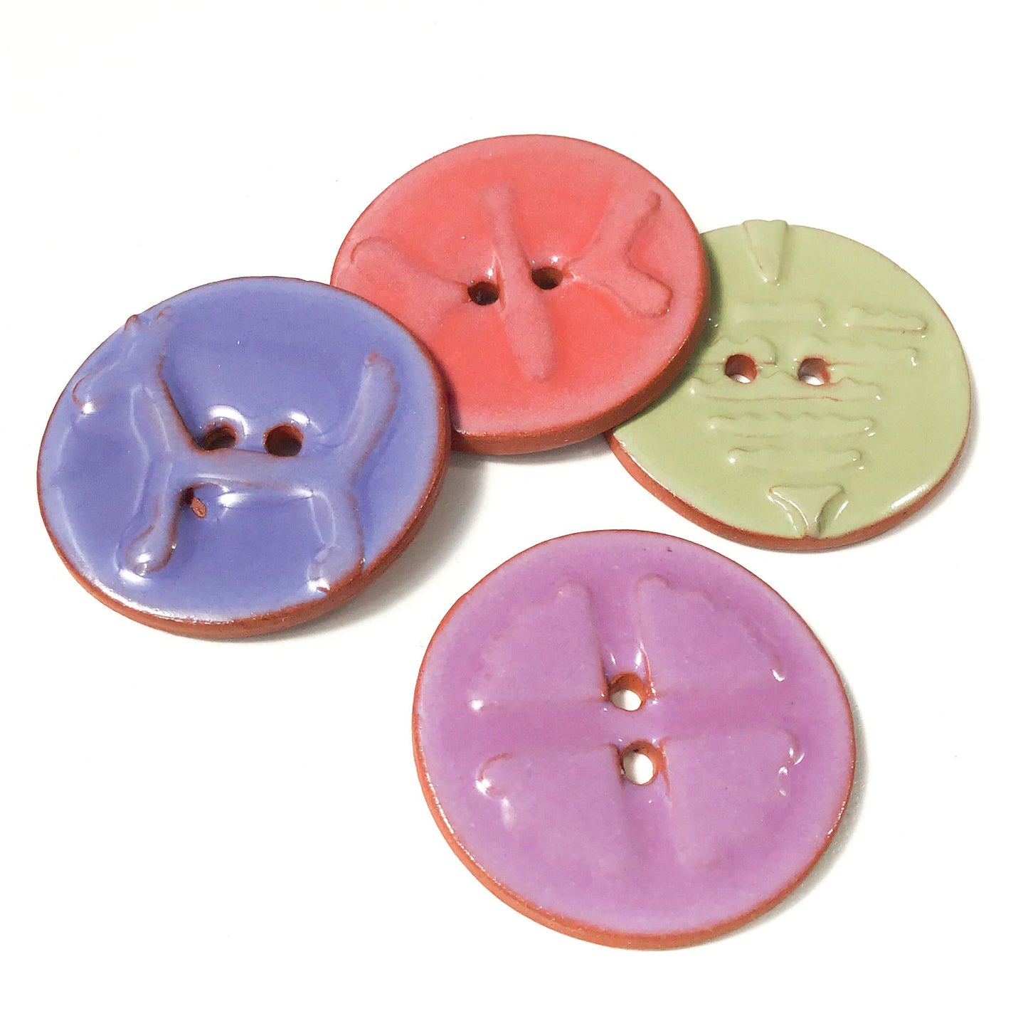 Mirro Stamp Buttons on Red Clay - Warm Shade Ceramic Buttons - 1 3/8"