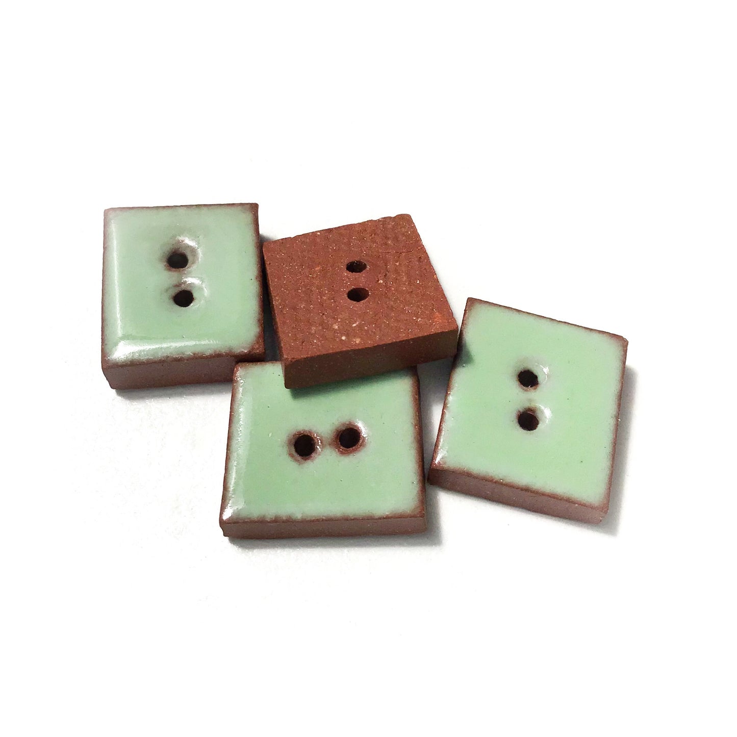 Minty Green Buttons on Red Clay - Geometric Ceramic Buttons - 1/2" x 9/16"- 4 Pack