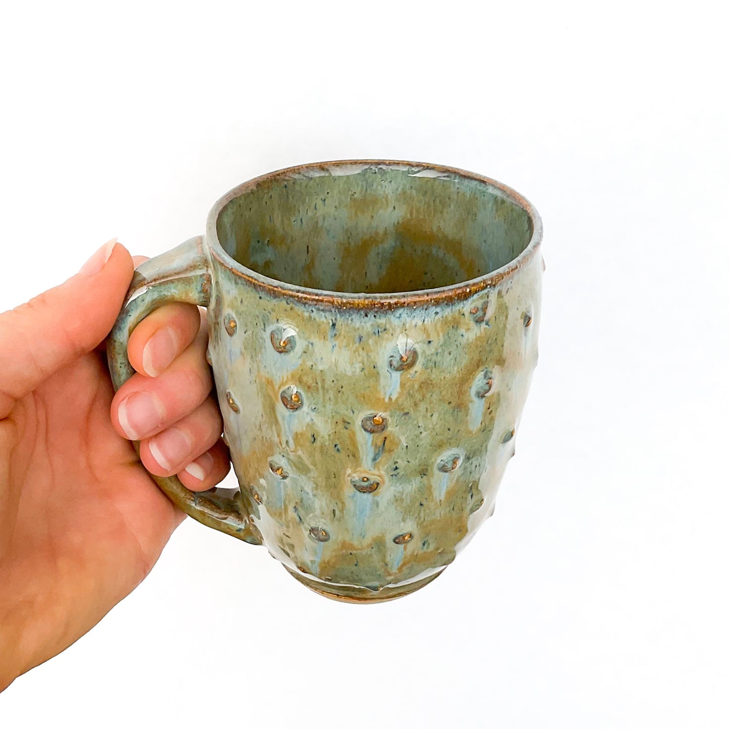 Polka Dots & Moss Stoneware Mug - 11 ounce Ceramic Mug