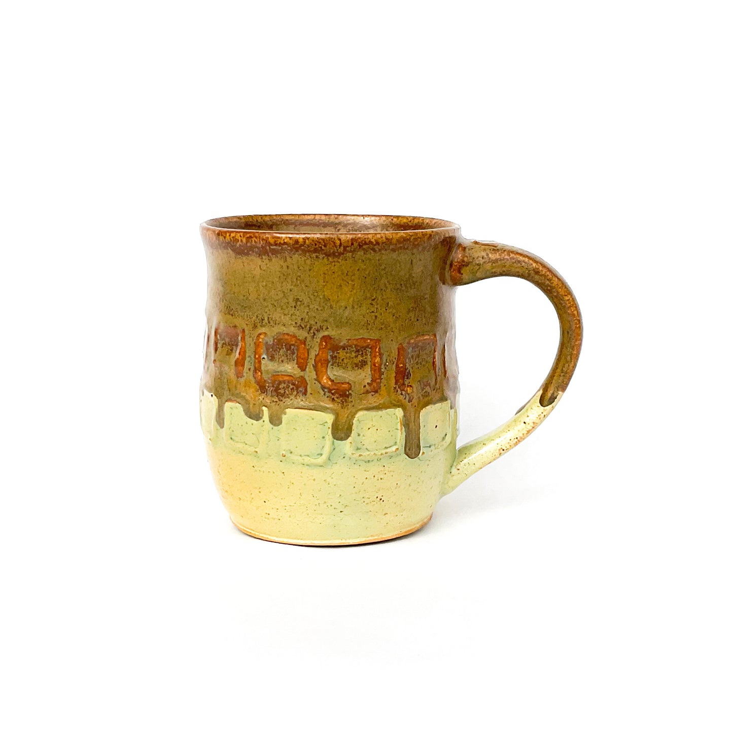 Copper, Honeydew Green & Orange Stoneware Mug - 12 ounce Ceramic Mug