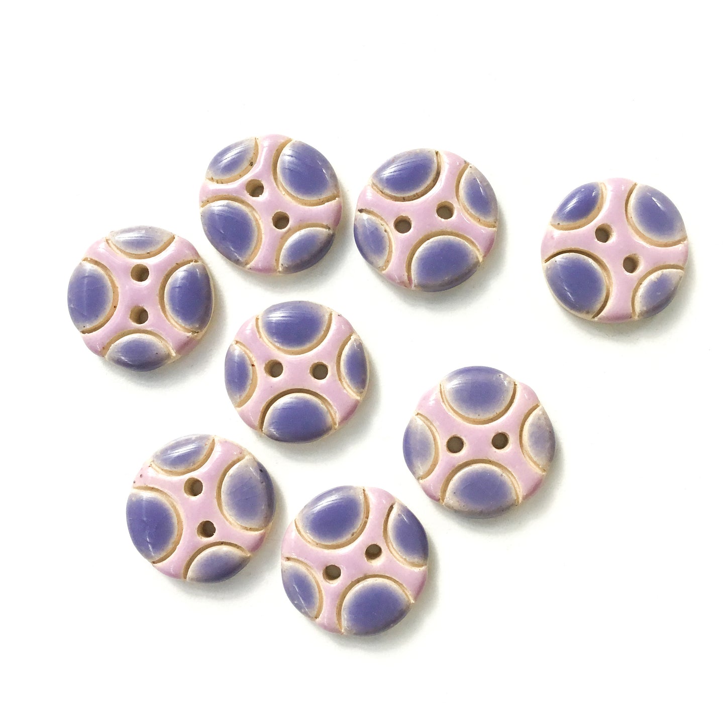 Purple Bubbles Ceramic Buttons on Buff Clay -  3/4"