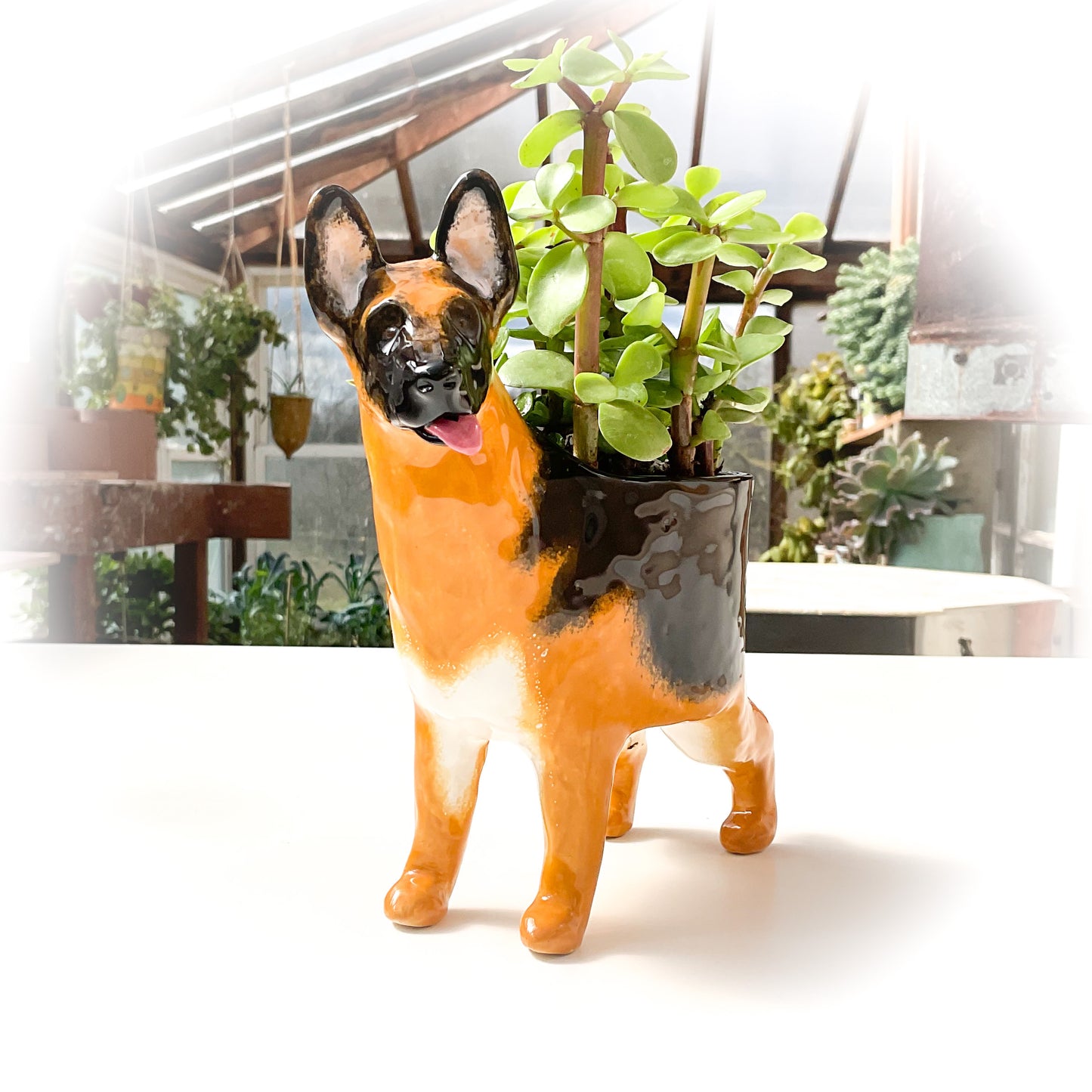 German Shepherd Dog Planter - Ceramic Dog Plant Pot