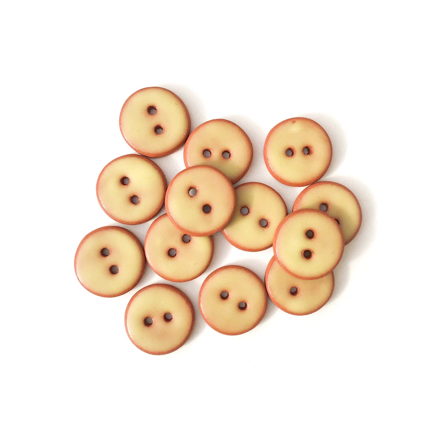 Matte Yellow Ceramic Buttons on Red Clay - Light Yellow Clay Buttons - 3/4"