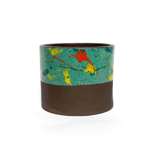 Sunshine & Turquoise - Rustic Black Clay Splatter Pot