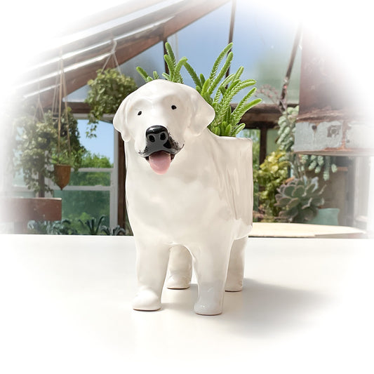 Great Pyrenees Dog Planter #2 - Ceramic Dog Plant Pot