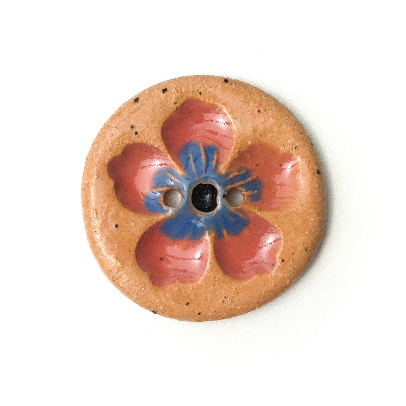 Hawaiian Petals Button - Mixed Colors on Brown Clay - 1 1/16"