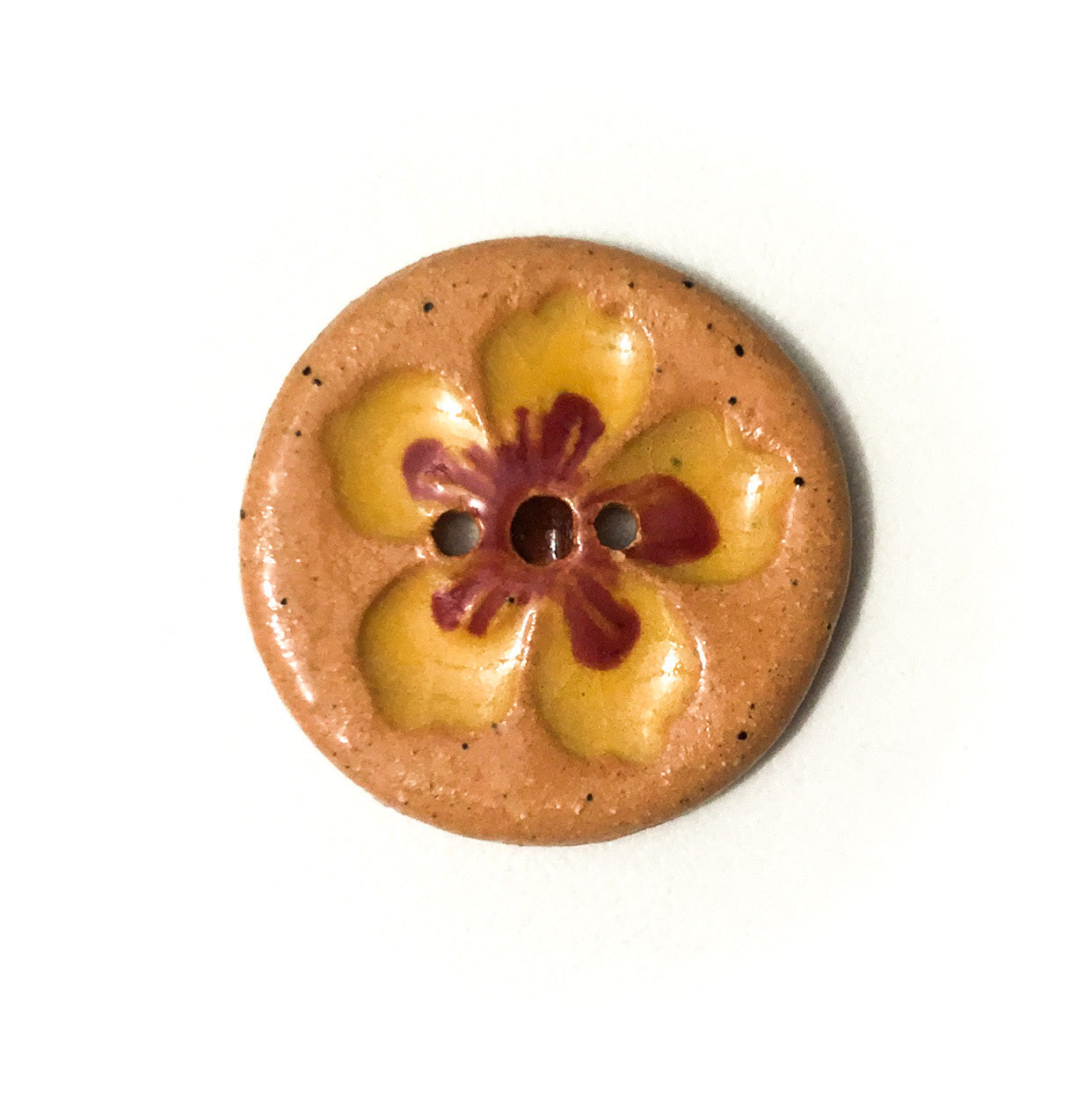 Hawaiian Petals Button - Mixed Colors on Brown Clay - 1 1/16"