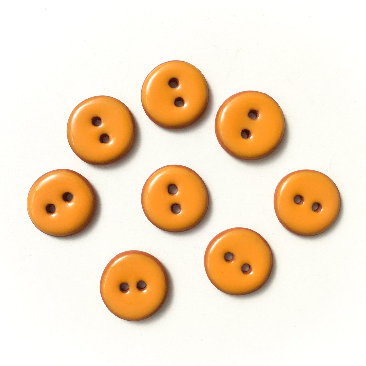 Bright Orange Ceramic Buttons on Red Clay - Round Ceramic Buttons - 11/16" - 8 Pack