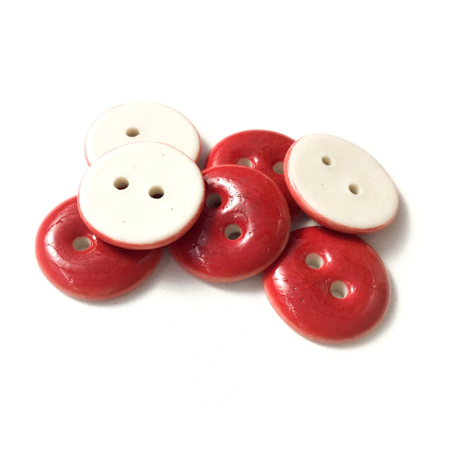 Deep Cherry Red Porcelain Buttons - Red Ceramic Buttons - 11/16" - 7 Pack