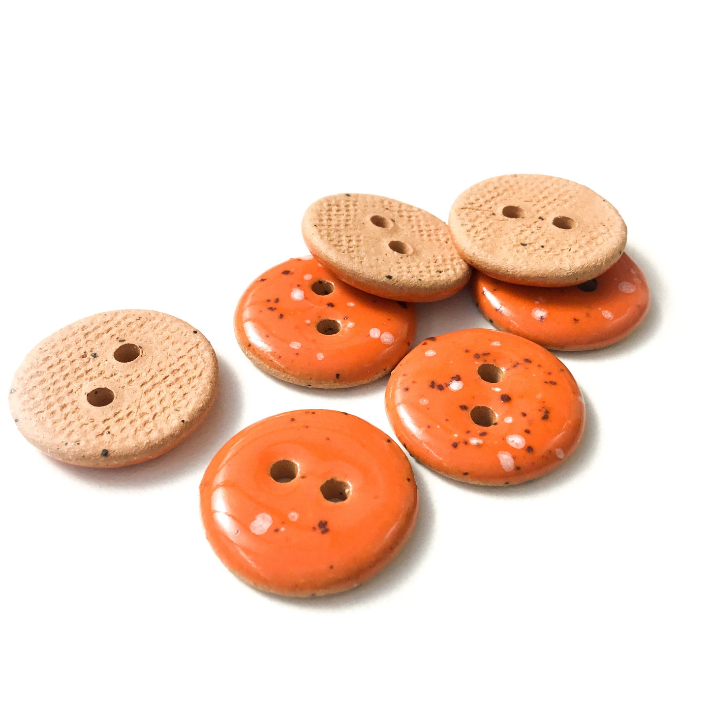 Speckled Deep Orange Ceramic Buttons - Round Ceramic Buttons - 3/4" - 7 Pack