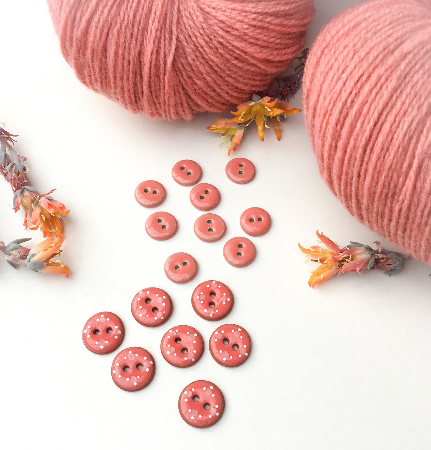 Coral Ceramic Buttons - Coral Stoneware Buttons - 9/16" - 9 Pack
