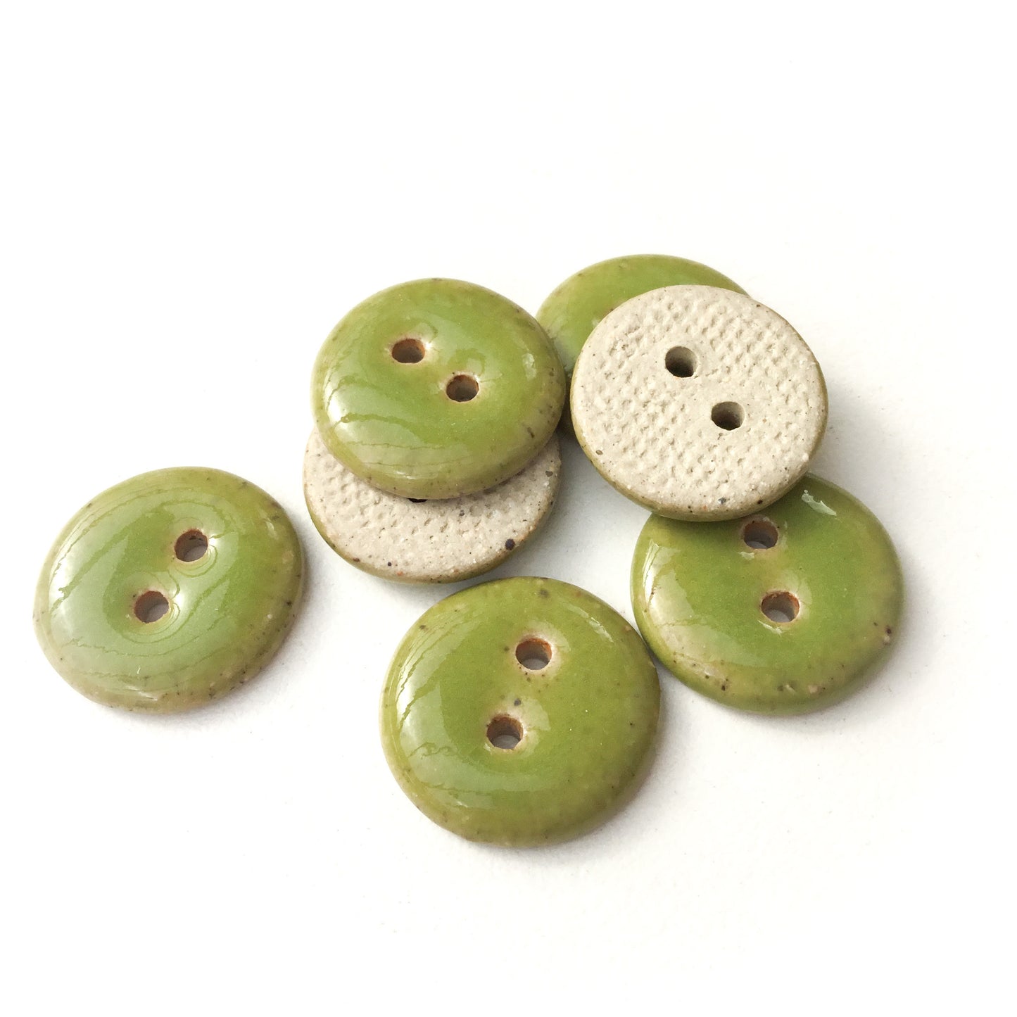 Olive Green Ceramic Stoneware Buttons  5/8" - 7 Pack