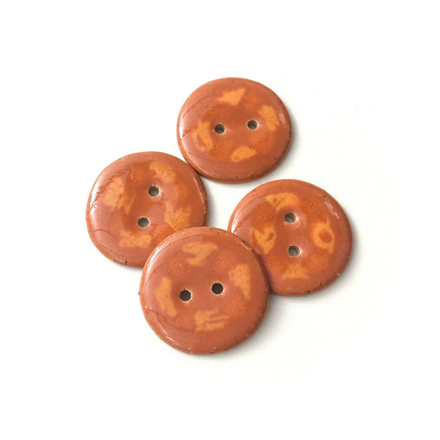 Copper Brown Stoneware Buttons with Orange Design - 1 1/16" - 4 Pack