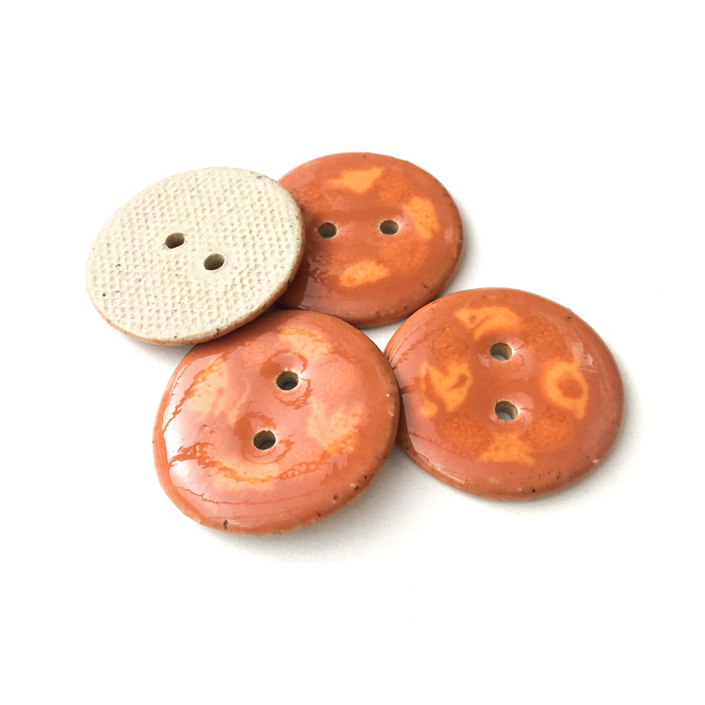 Copper Brown Stoneware Buttons with Orange Design - 1 1/16" - 4 Pack