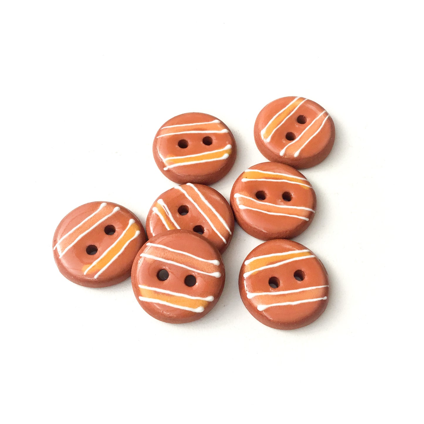 Striped Copper Brown Ceramic Buttons - Red Clay Buttons - 11/16" - 7 Pack