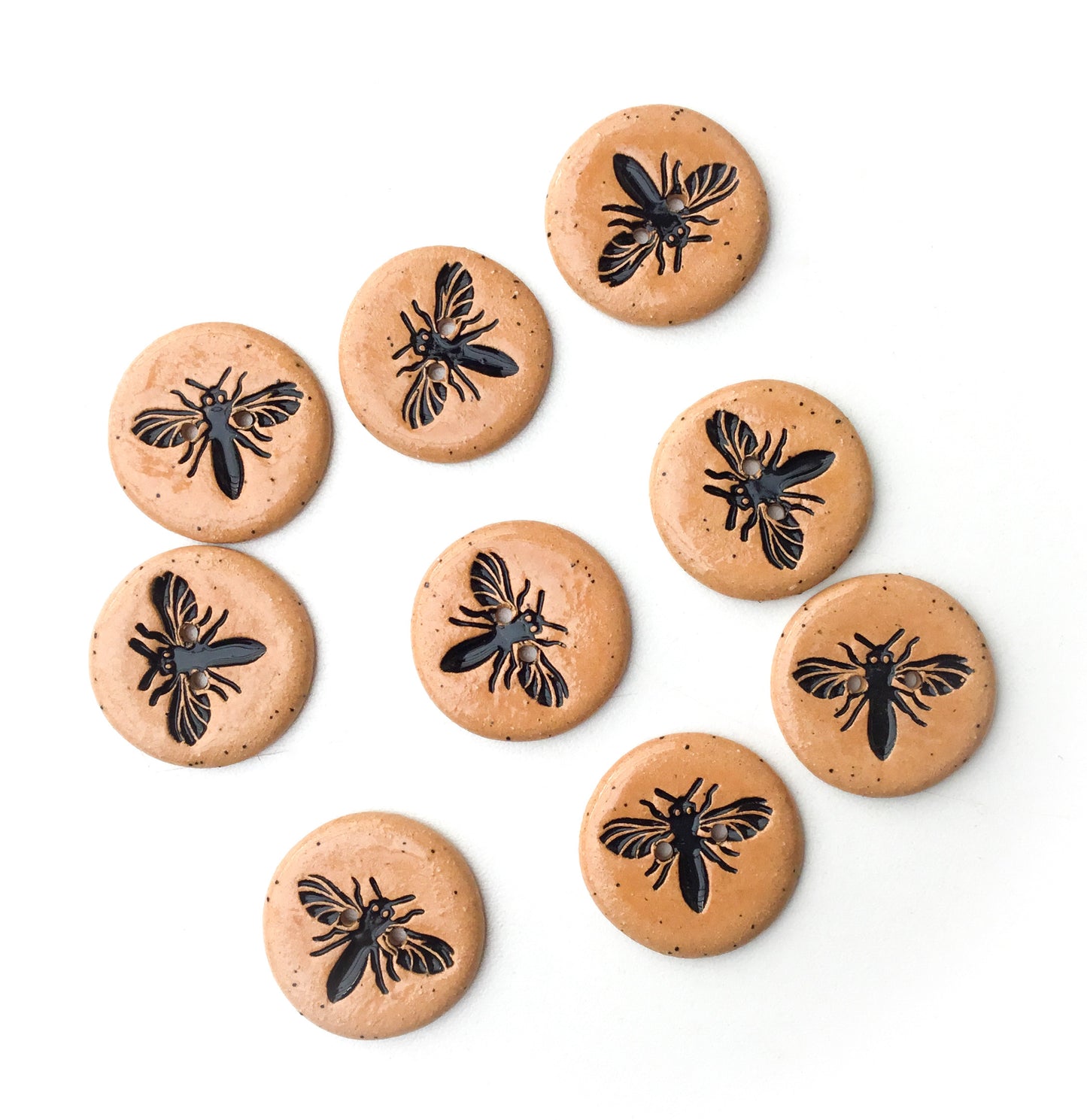 Honeybee Button on Brown Clay - 1 1/16"