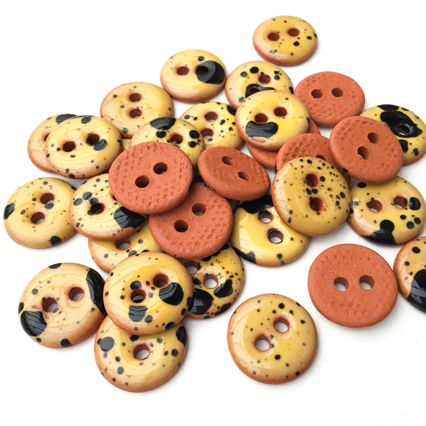 Yellow & Black Splatter Paint Ceramic Buttons - 9/16"