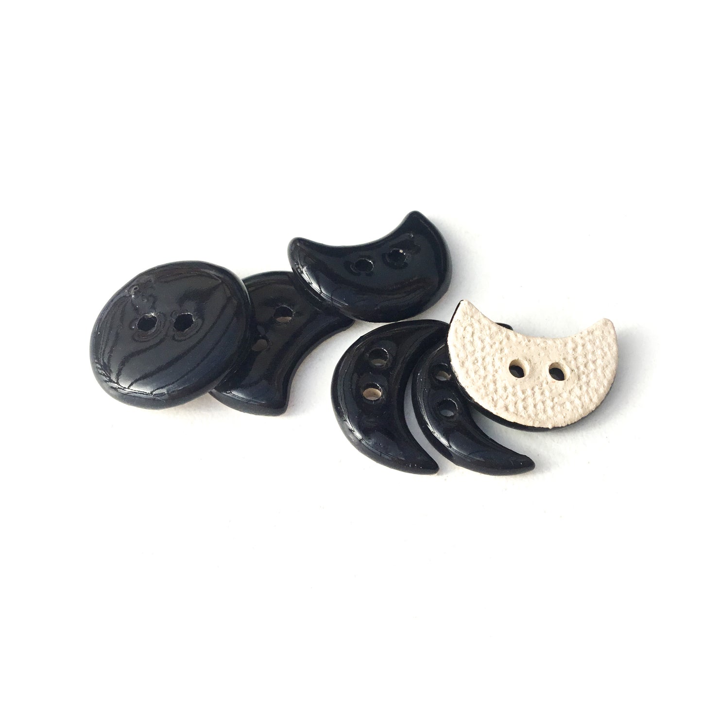 Black Moon Phase Ceramic Buttons - 3/4" - 6 Pack