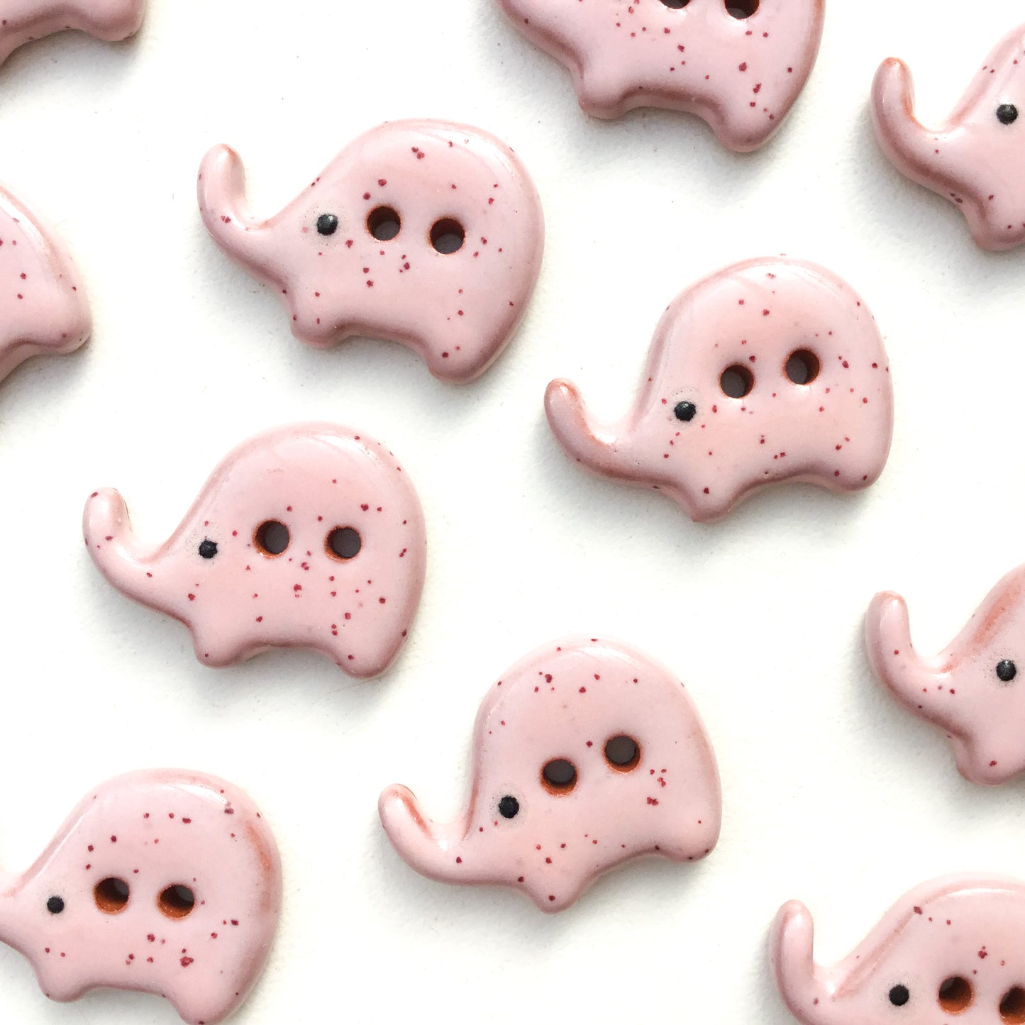 Speckled Pink Ceramic Elephant Buttons - 5/8"