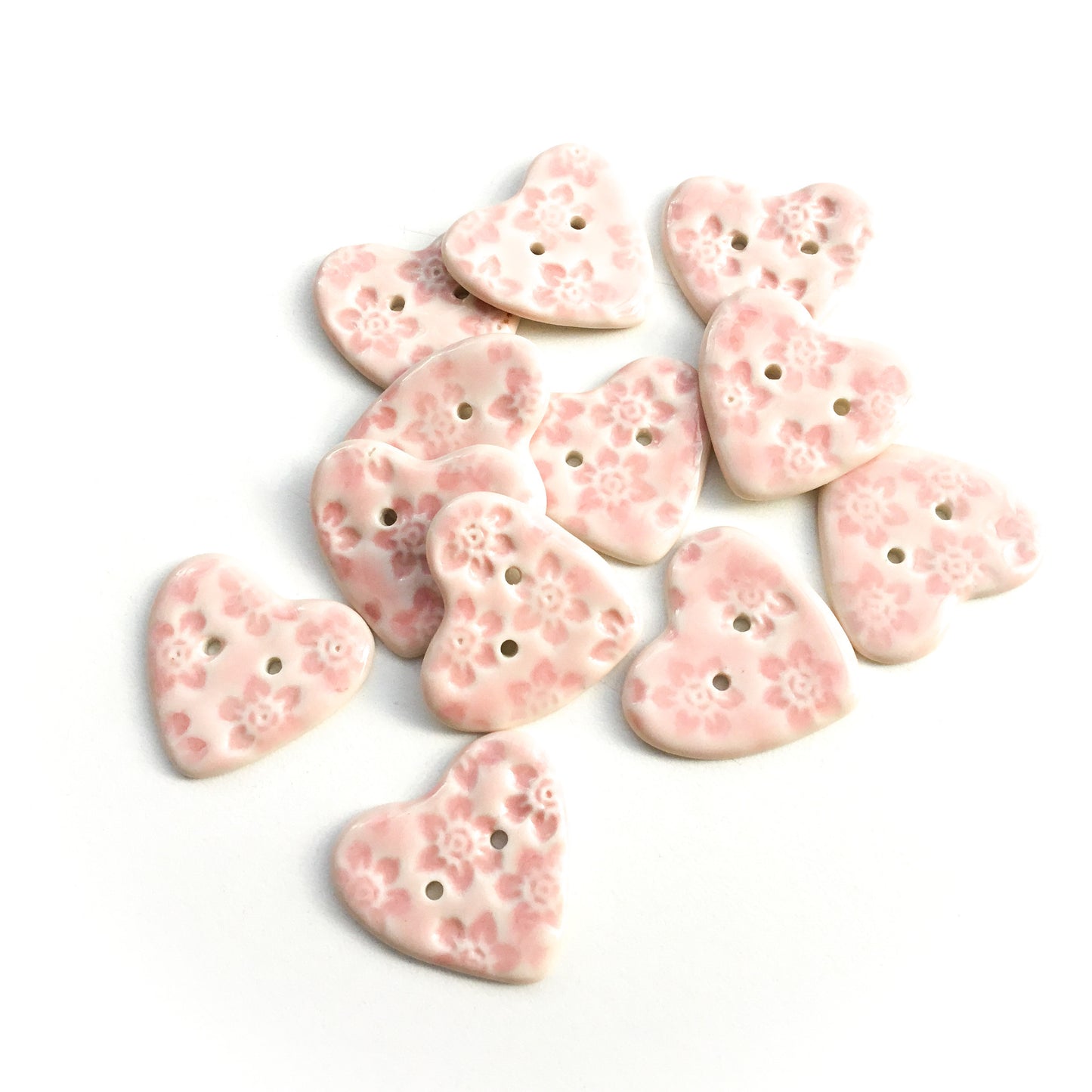 Floral Hearts Pink Porcelain Buttons - 1-1/8" x 1-1/16"