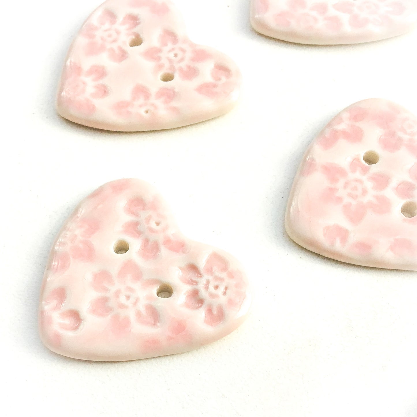 Floral Hearts Pink Porcelain Buttons - 1-1/8" x 1-1/16"