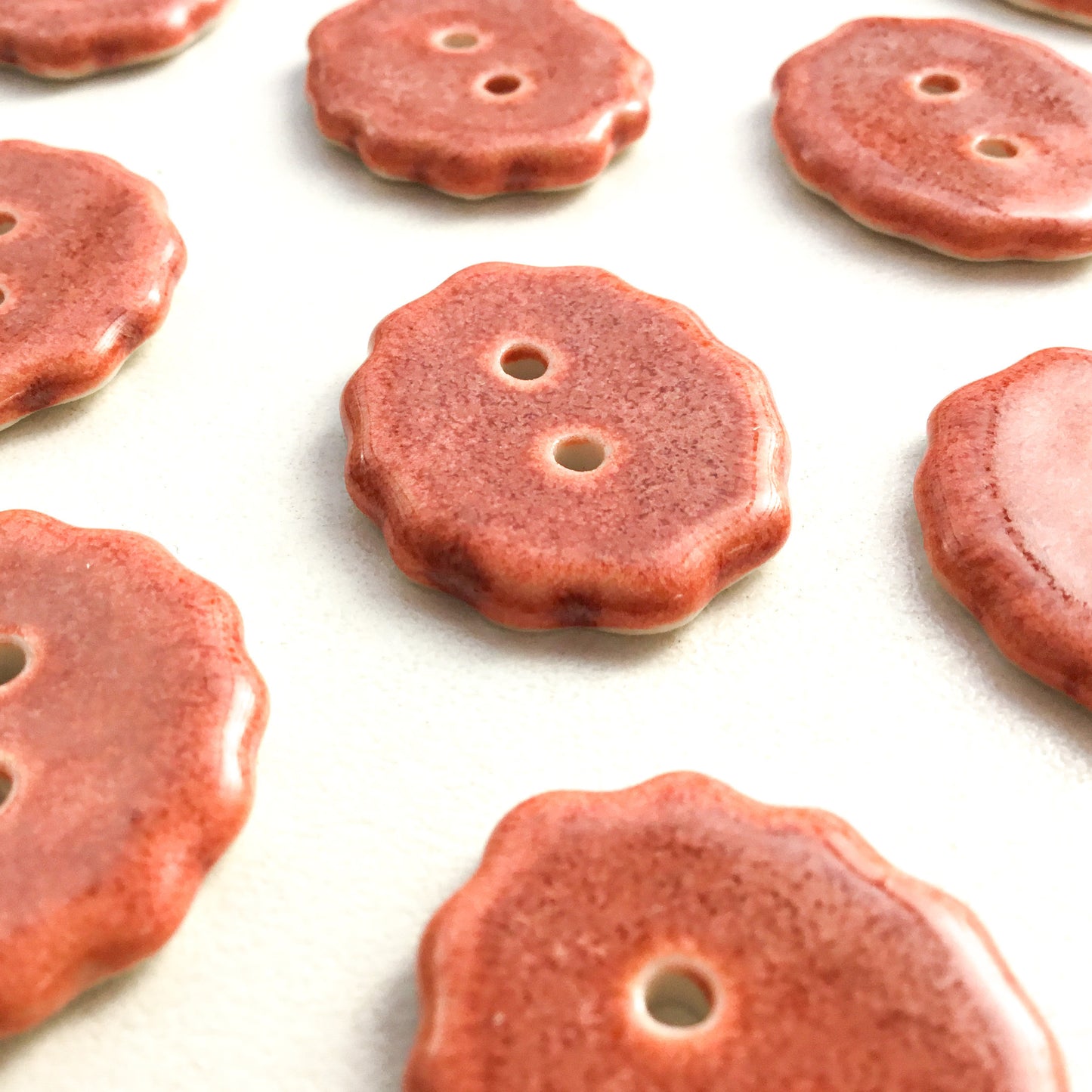 Rusty Pink Scalloped Porcelain Buttons - 3/4" x 7/8"